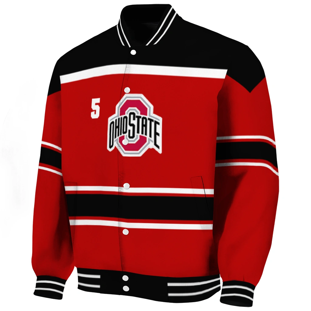 custom ohio state buckeyes stripe statement scarlet black varsity jacket best selling custom ohio state buckeyes stripe statement scarlet black varsity jacket best selling