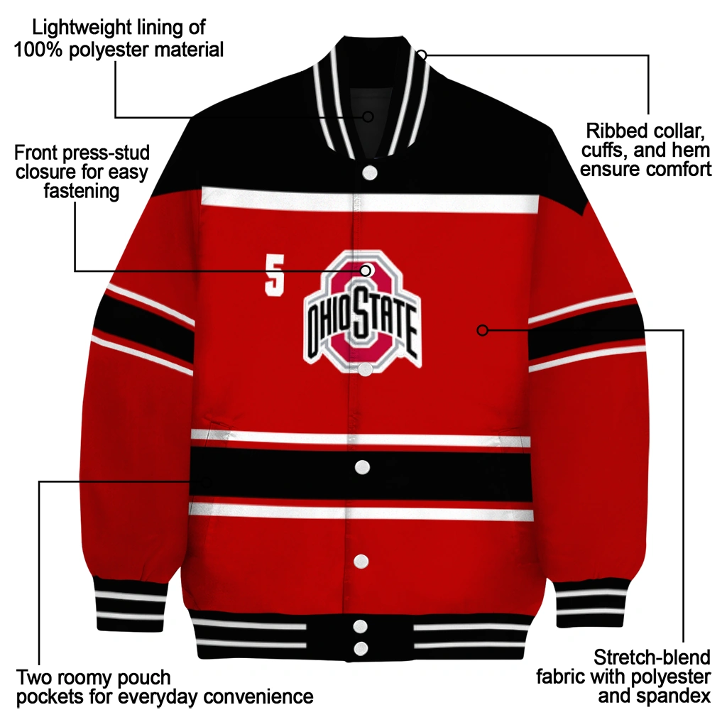 custom ohio state buckeyes stripe statement scarlet black varsity jacket new arrival custom ohio state buckeyes stripe statement scarlet black varsity jacket new arrival
