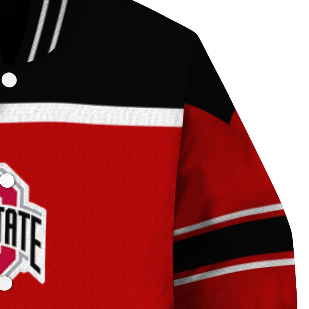 custom ohio state buckeyes stripe statement scarlet black varsity jacket premium grade custom ohio state buckeyes stripe statement scarlet black varsity jacket premium grade