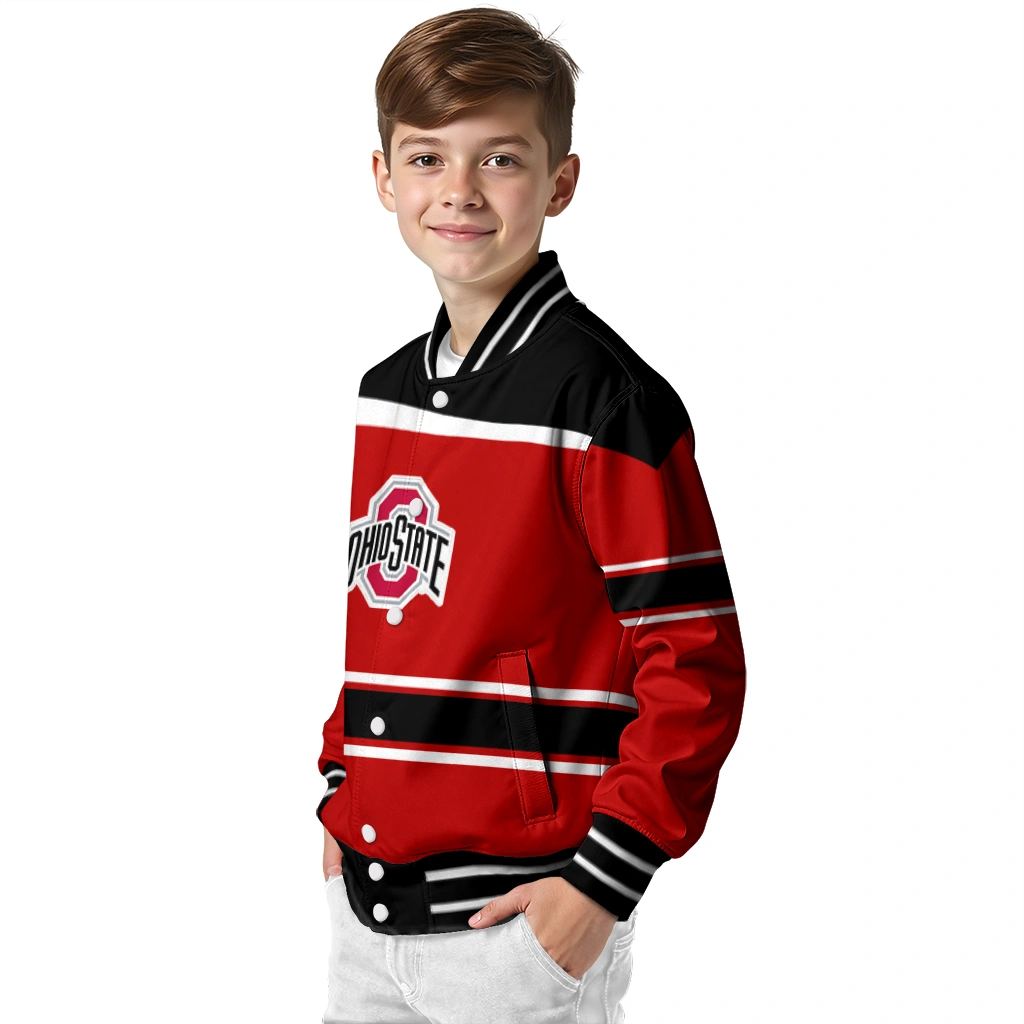 custom ohio state buckeyes stripe statement scarlet black varsity jacket trendy custom ohio state buckeyes stripe statement scarlet black varsity jacket trendy