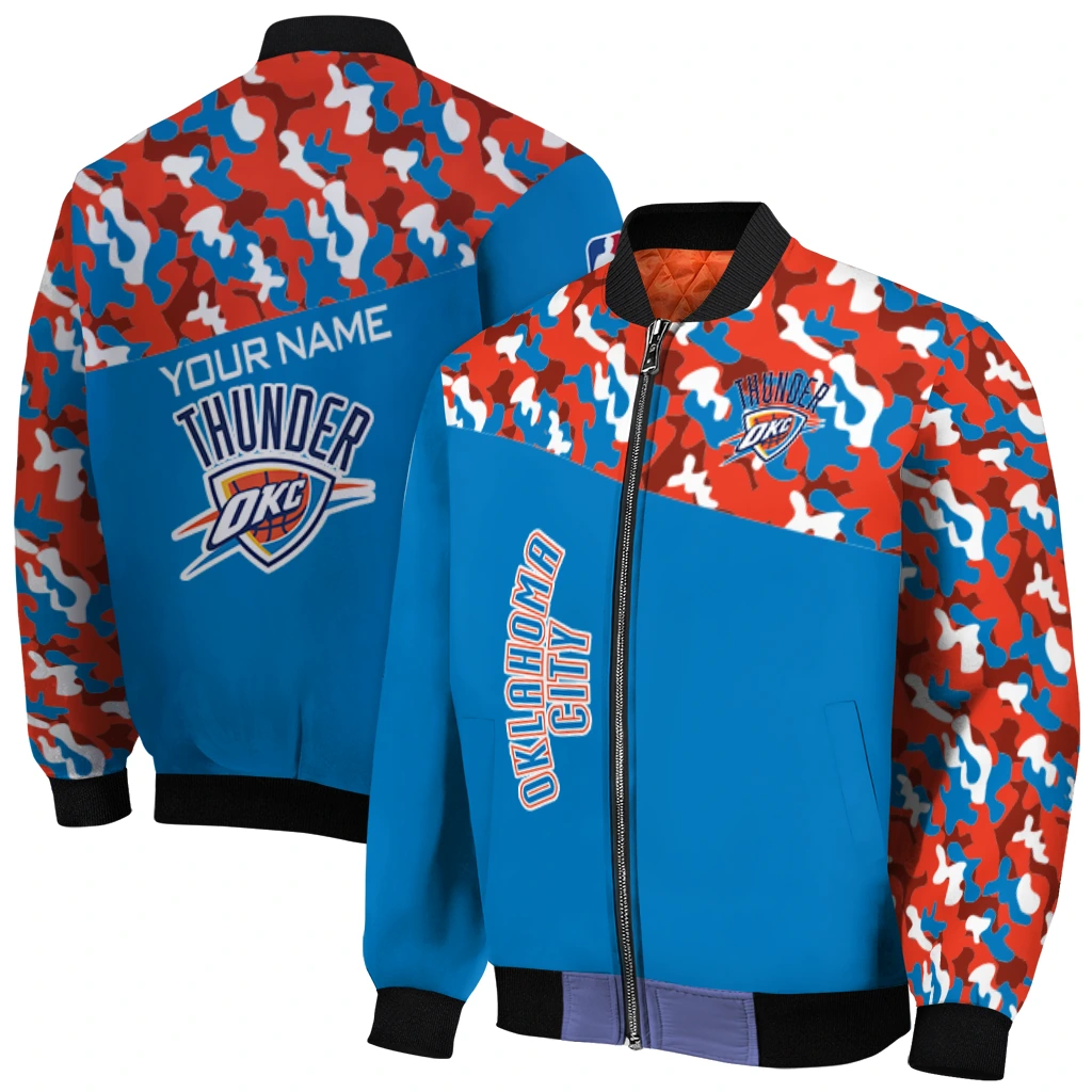 custom oklahoma city thunder camouflage style blue bomber jacket best selling custom oklahoma city thunder camouflage style blue bomber jacket best selling
