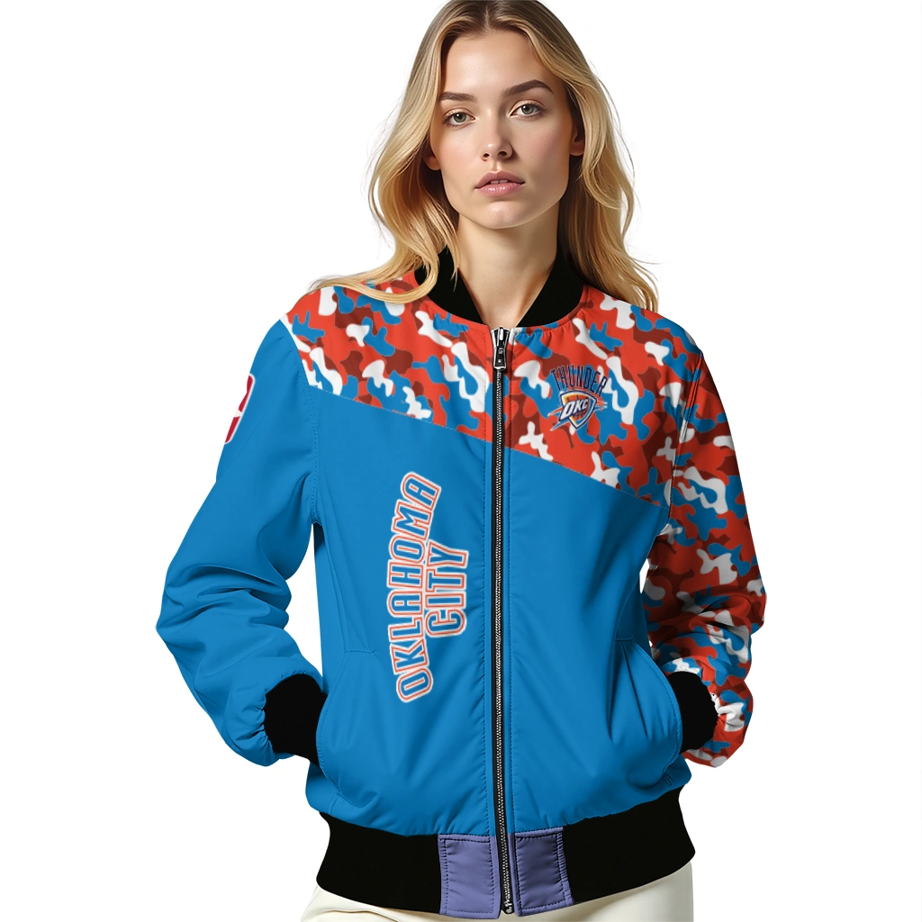 custom oklahoma city thunder camouflage style blue bomber jacket latest model custom oklahoma city thunder camouflage style blue bomber jacket latest model