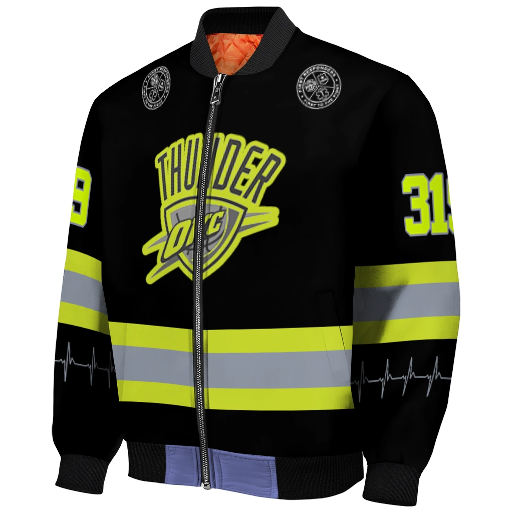custom oklahoma city thunder heartbeat accent black green bomber jacket fashion forward custom oklahoma city thunder heartbeat accent black green bomber jacket fashion forward