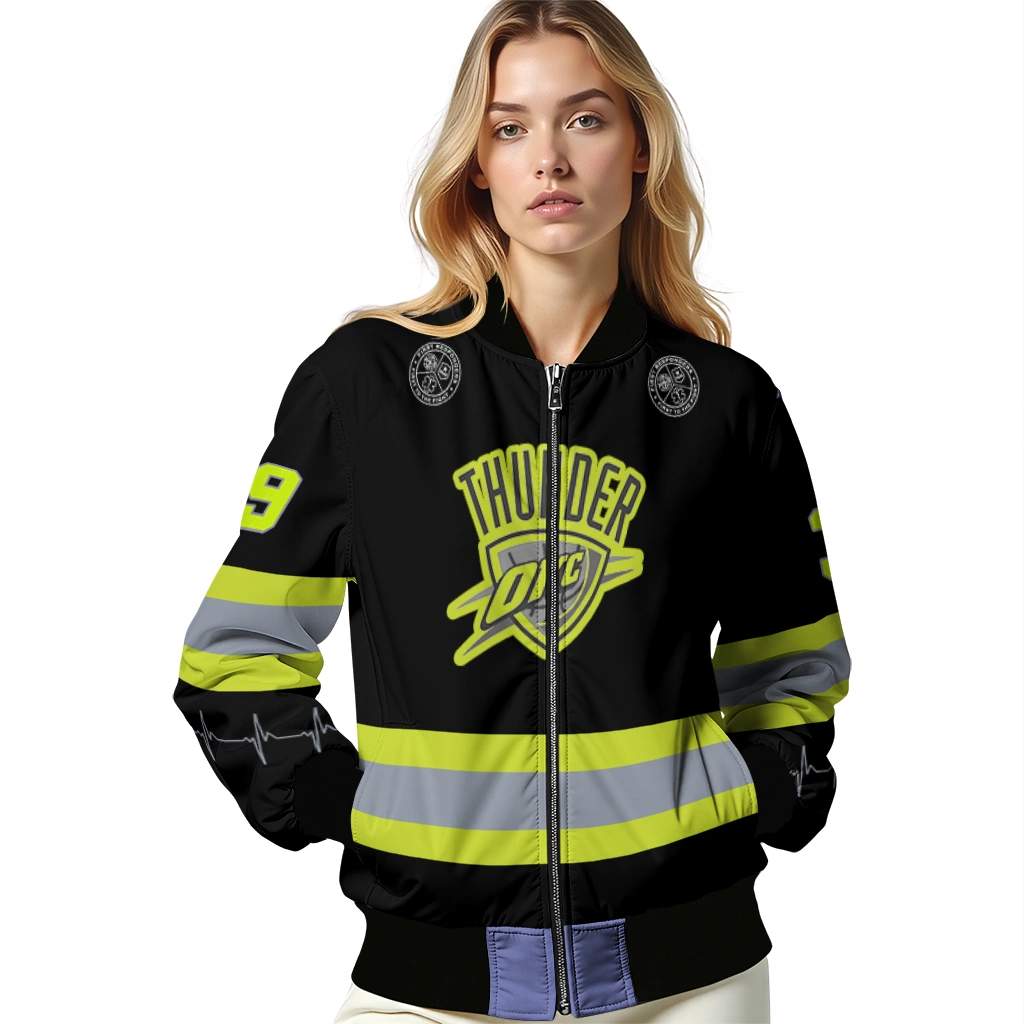 custom oklahoma city thunder heartbeat accent black green bomber jacket latest model custom oklahoma city thunder heartbeat accent black green bomber jacket latest model
