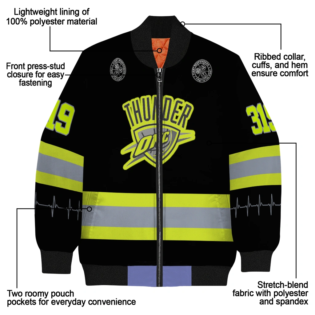 custom oklahoma city thunder heartbeat accent black green bomber jacket new arrival custom oklahoma city thunder heartbeat accent black green bomber jacket new arrival