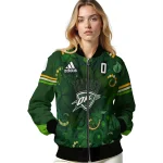 custom oklahoma city thunder shamrock vortex green bomber jacket best selling