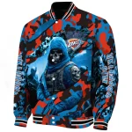 custom oklahoma city thunder skull horde blue varsity jacket best selling