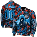 custom oklahoma city thunder skull horde blue varsity jacket best selling