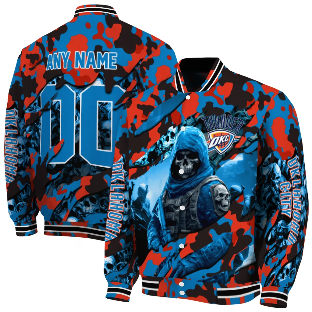 custom oklahoma city thunder skull horde blue varsity jacket fashion forward custom oklahoma city thunder skull horde blue varsity jacket fashion forward