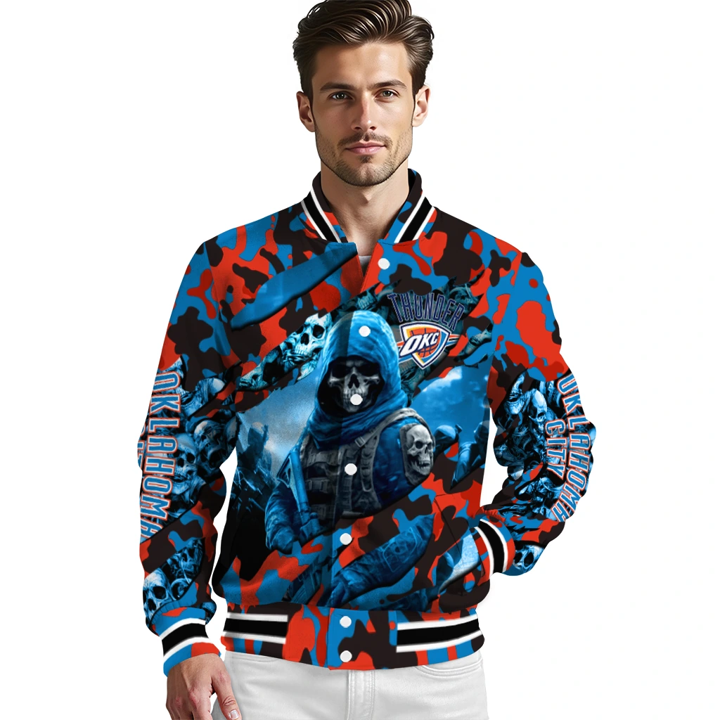 custom oklahoma city thunder skull horde blue varsity jacket high quality custom oklahoma city thunder skull horde blue varsity jacket high quality