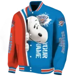 custom oklahoma city thunder snoopy head blue varsity jacket best selling