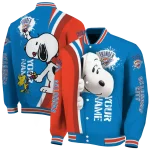 custom oklahoma city thunder snoopy head blue varsity jacket best selling
