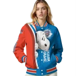 custom oklahoma city thunder snoopy head blue varsity jacket best selling