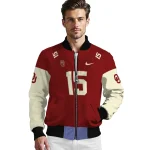 custom oklahoma sooners team patch crimson bomber jacket best selling