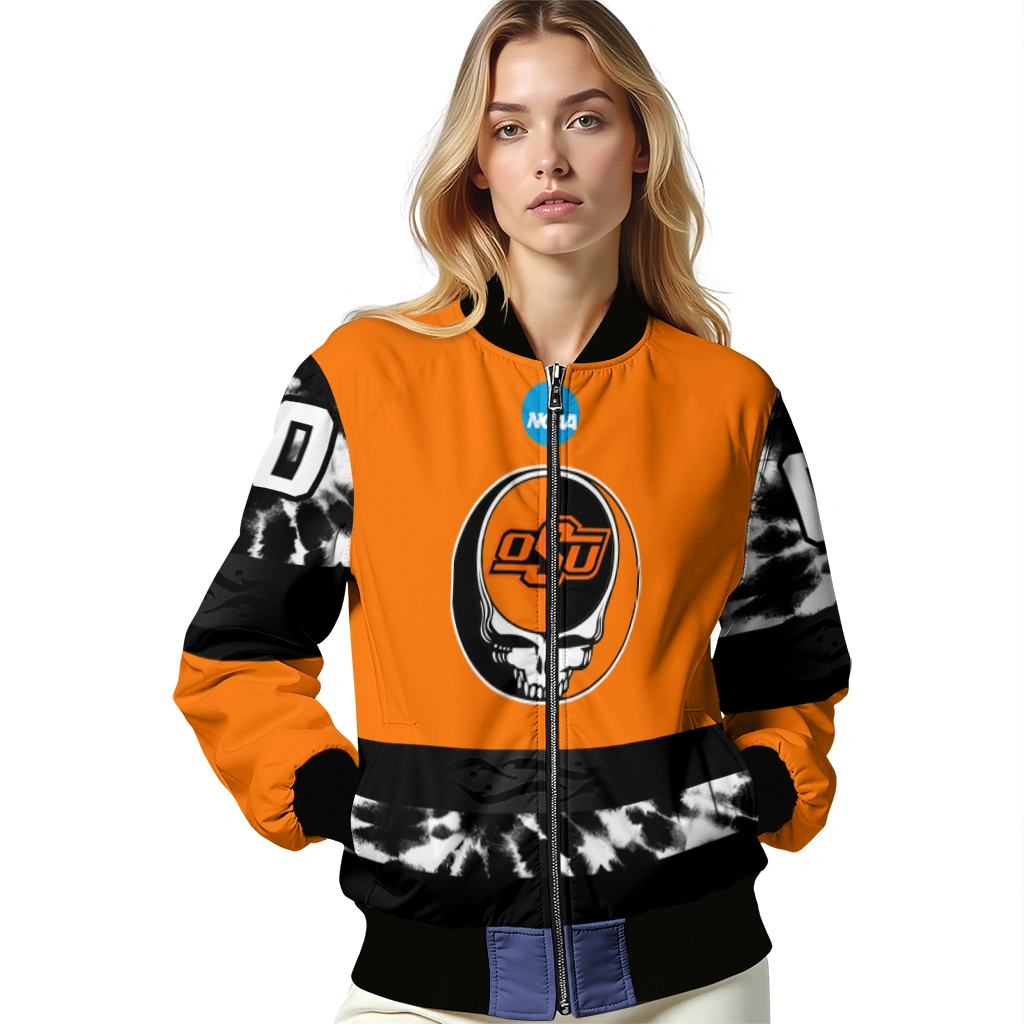 custom oklahoma state cowboys circle skull orange black bomber jacket latest model custom oklahoma state cowboys circle skull orange black bomber jacket latest model