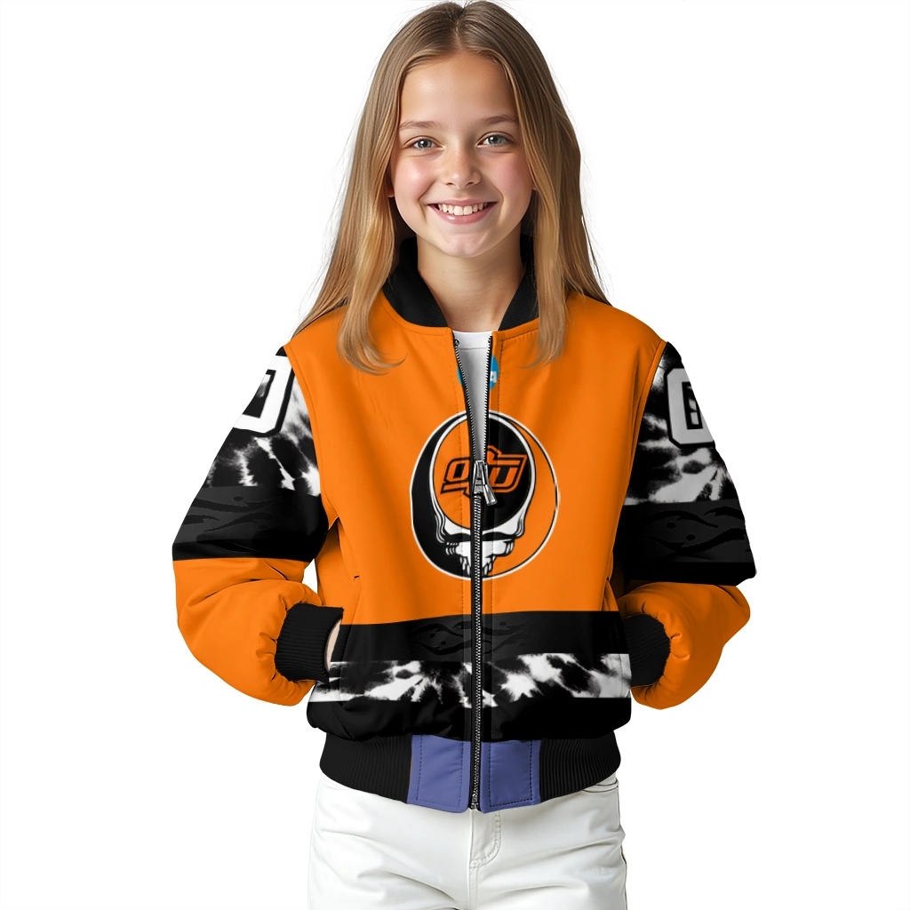 custom oklahoma state cowboys circle skull orange black bomber jacket top rated custom oklahoma state cowboys circle skull orange black bomber jacket top rated