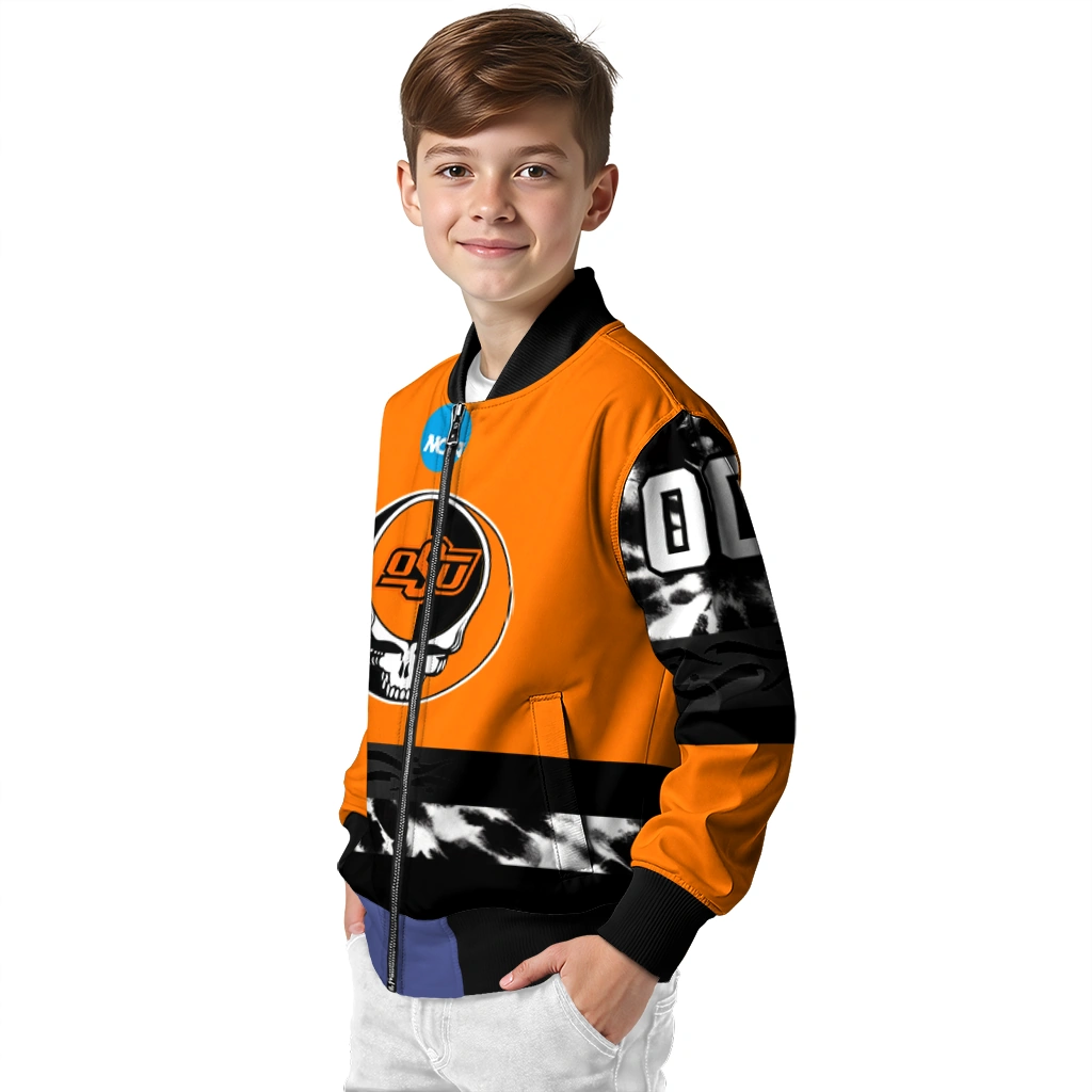 custom oklahoma state cowboys circle skull orange black bomber jacket trendy custom oklahoma state cowboys circle skull orange black bomber jacket trendy