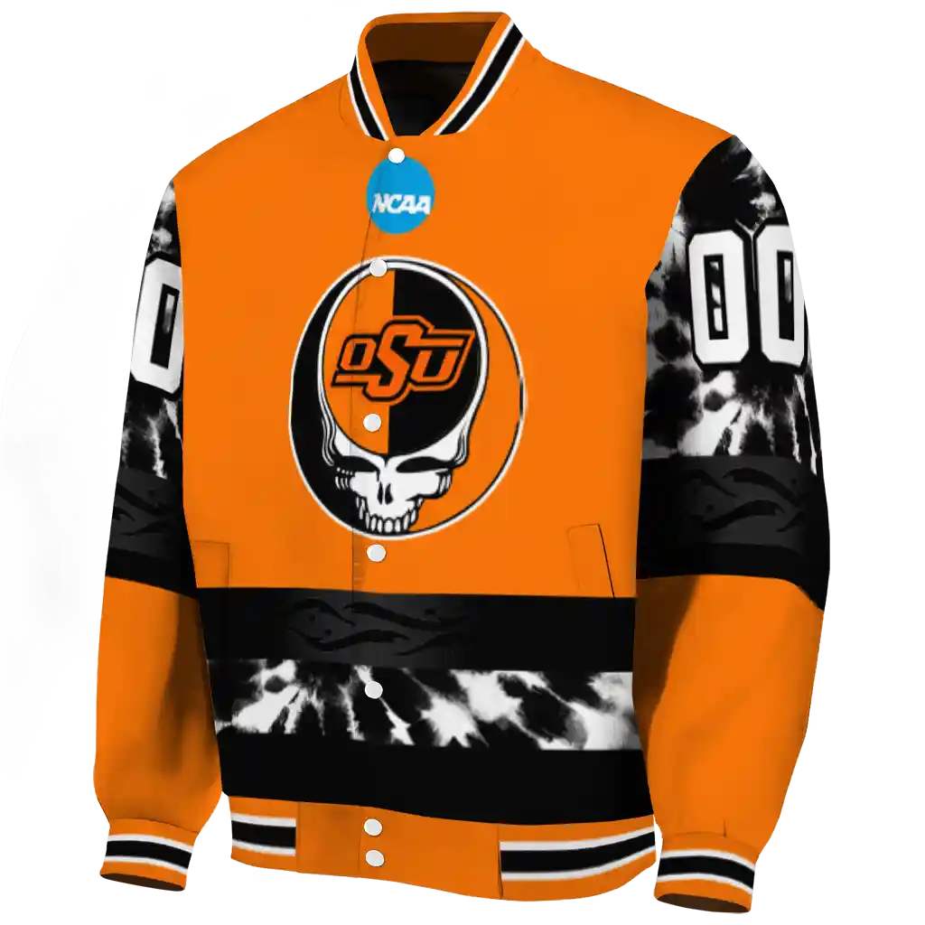 custom oklahoma state cowboys circle skull orange black varsity jacket best selling custom oklahoma state cowboys circle skull orange black varsity jacket best selling