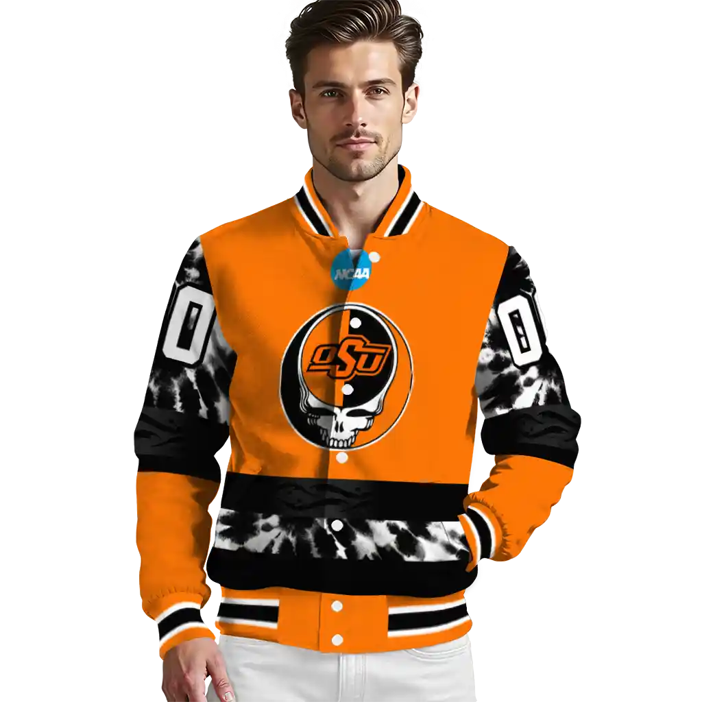 custom oklahoma state cowboys circle skull orange black varsity jacket high quality custom oklahoma state cowboys circle skull orange black varsity jacket high quality