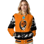 custom oklahoma state cowboys circle skull orange black varsity jacket best selling