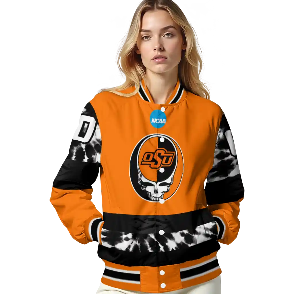 custom oklahoma state cowboys circle skull orange black varsity jacket latest model custom oklahoma state cowboys circle skull orange black varsity jacket latest model