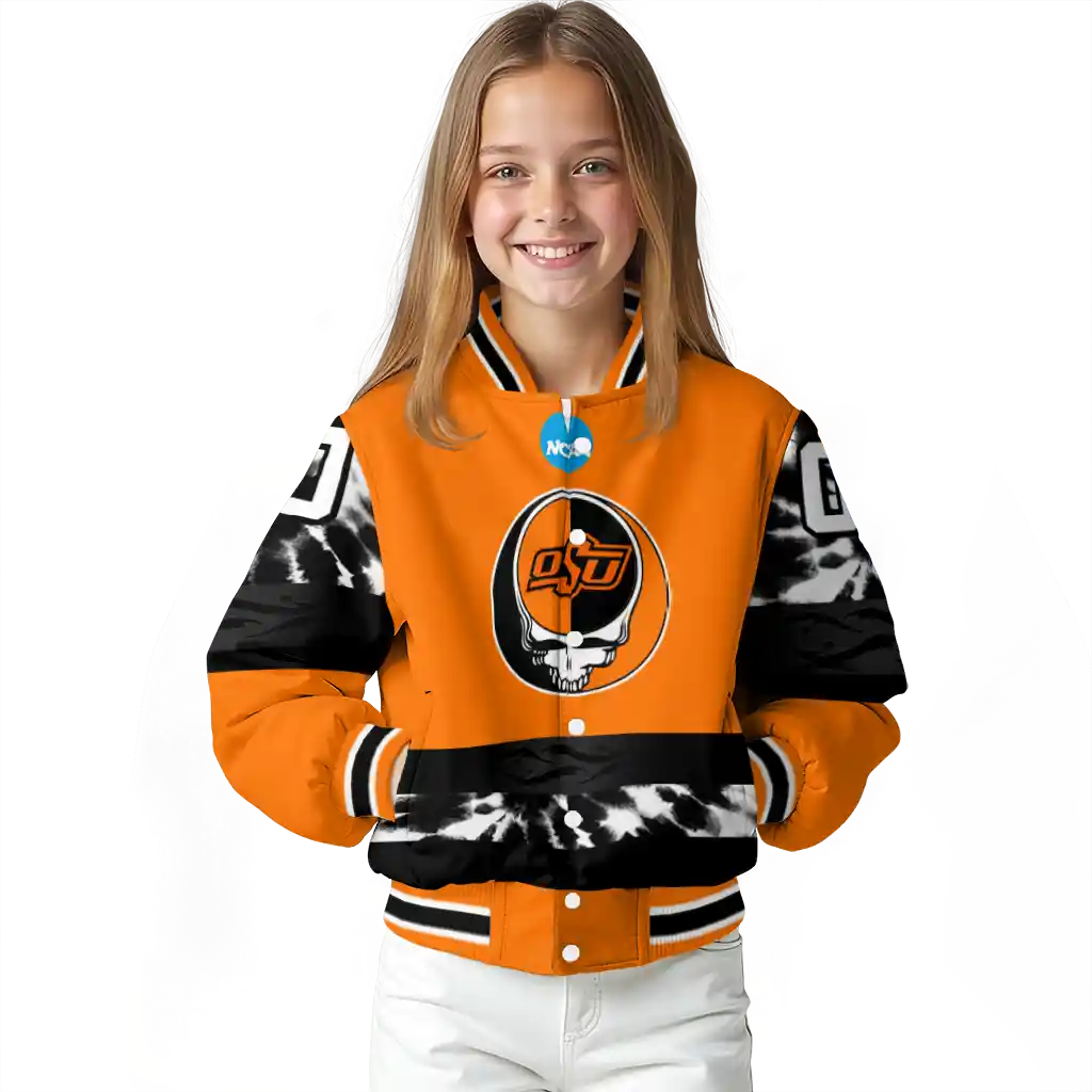 custom oklahoma state cowboys circle skull orange black varsity jacket top rated custom oklahoma state cowboys circle skull orange black varsity jacket top rated