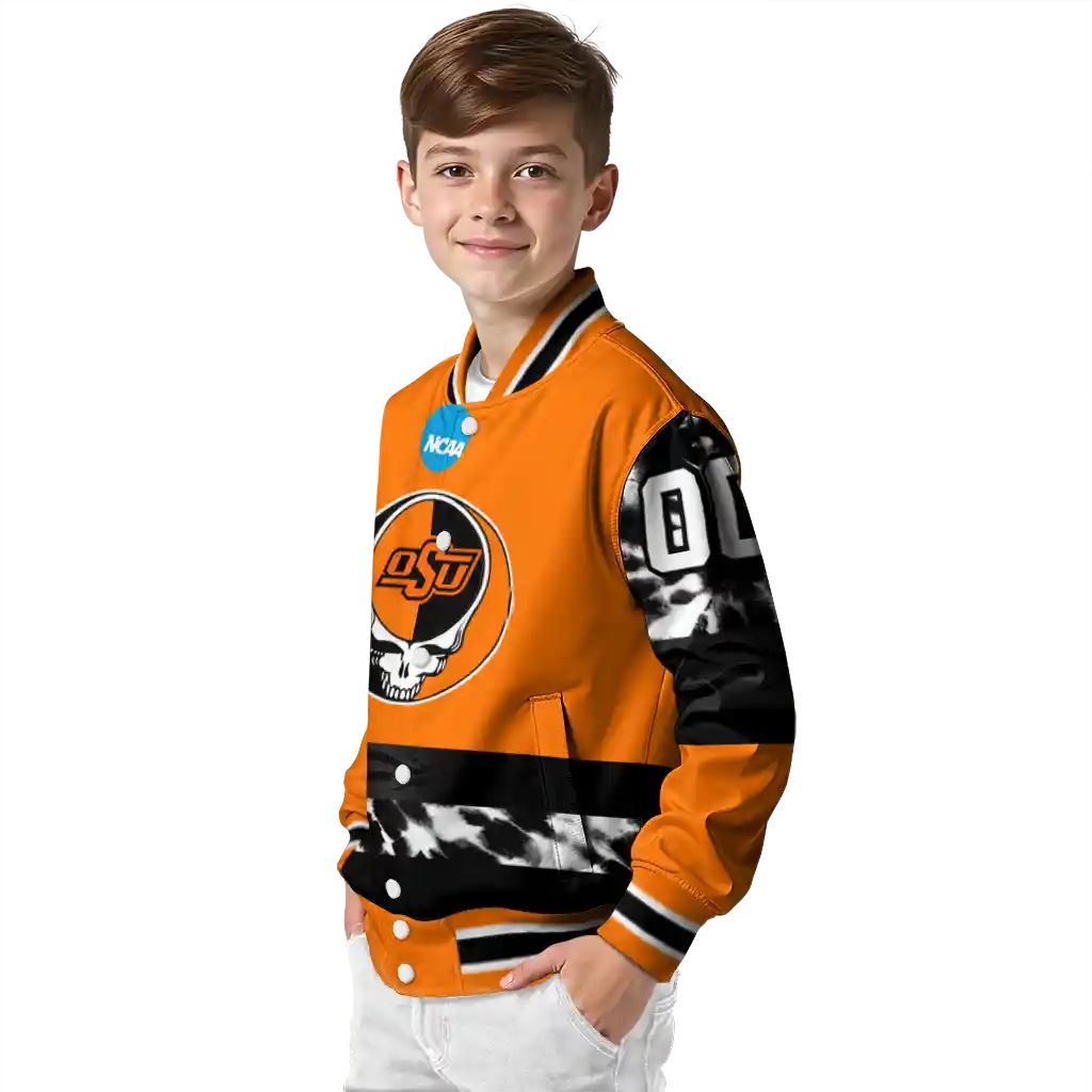 custom oklahoma state cowboys circle skull orange black varsity jacket trendy custom oklahoma state cowboys circle skull orange black varsity jacket trendy