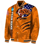 custom oklahoma state cowboys usa flag claws orange varsity jacket best selling