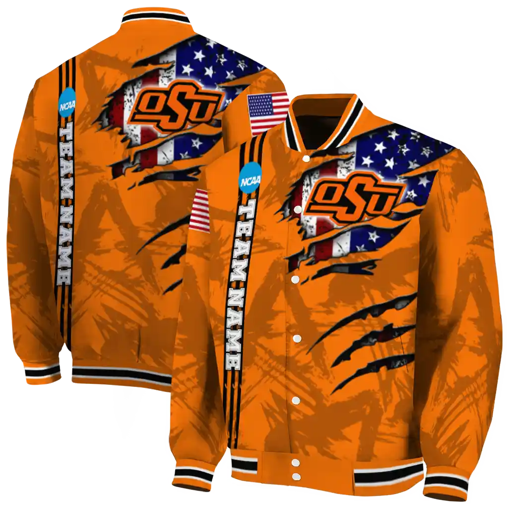 custom oklahoma state cowboys usa flag claws orange varsity jacket fashion forward custom oklahoma state cowboys usa flag claws orange varsity jacket fashion forward