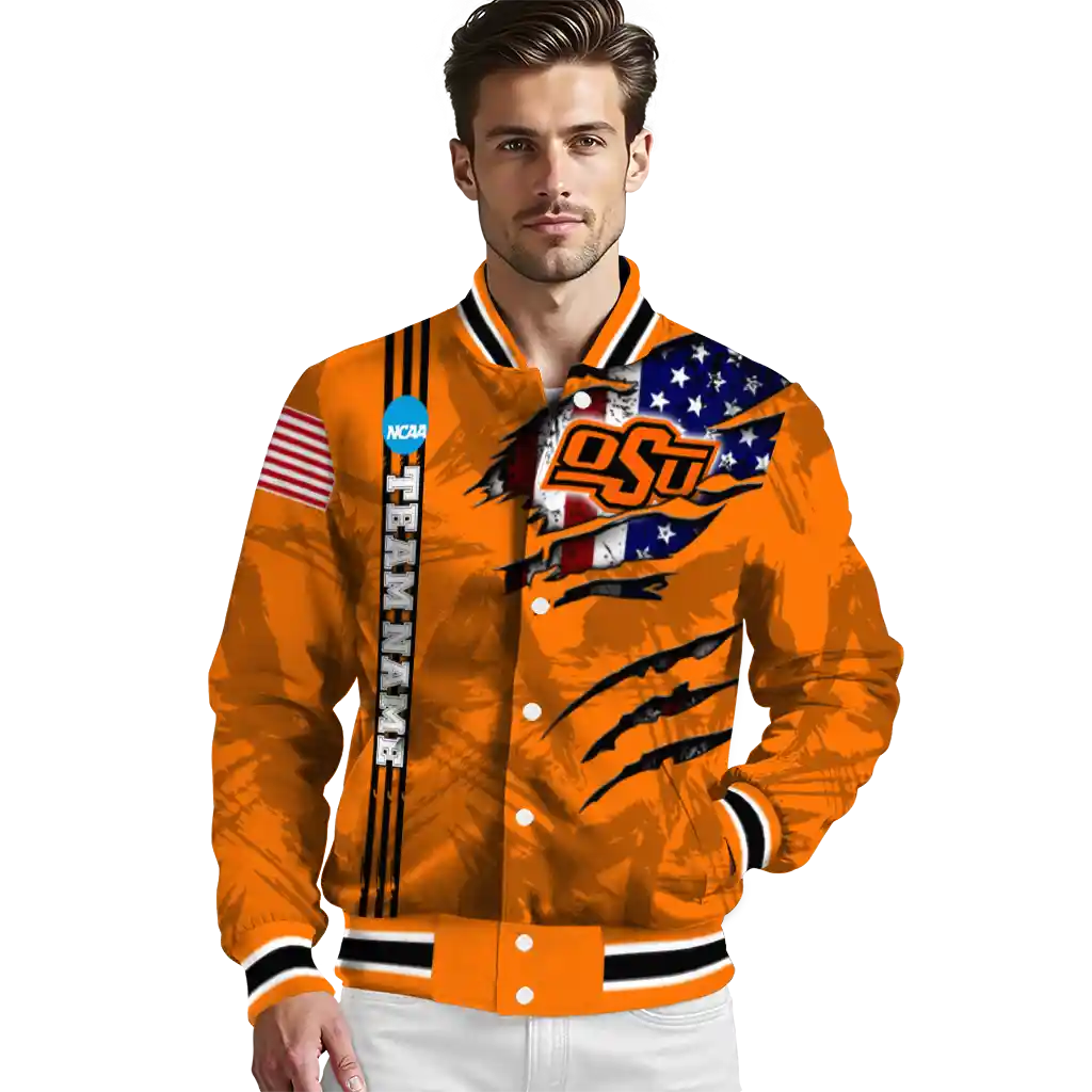 custom oklahoma state cowboys usa flag claws orange varsity jacket high quality custom oklahoma state cowboys usa flag claws orange varsity jacket high quality