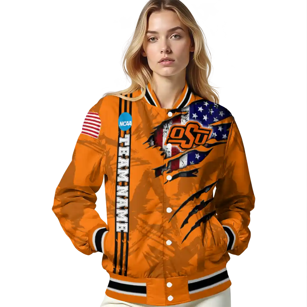 custom oklahoma state cowboys usa flag claws orange varsity jacket latest model custom oklahoma state cowboys usa flag claws orange varsity jacket latest model