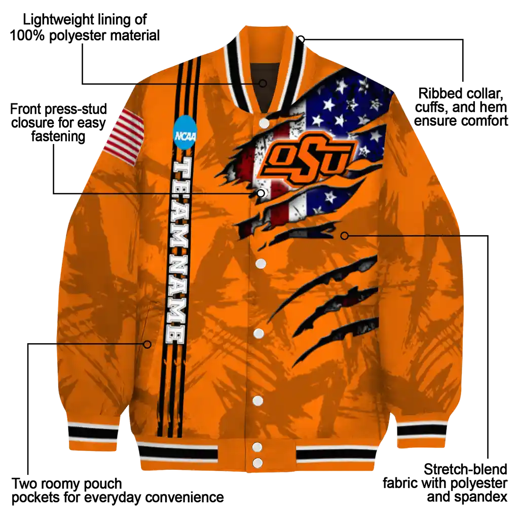 custom oklahoma state cowboys usa flag claws orange varsity jacket new arrival custom oklahoma state cowboys usa flag claws orange varsity jacket new arrival