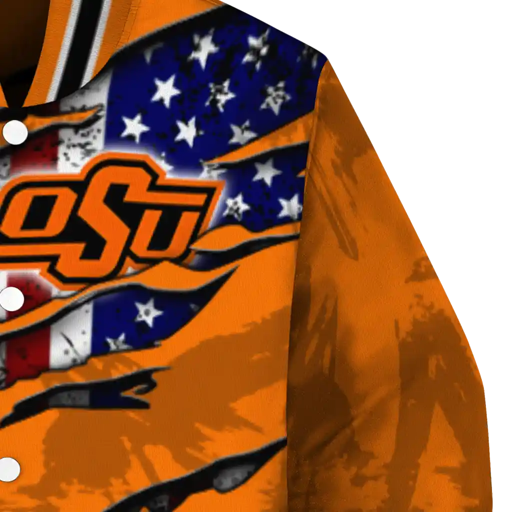 custom oklahoma state cowboys usa flag claws orange varsity jacket premium grade custom oklahoma state cowboys usa flag claws orange varsity jacket premium grade
