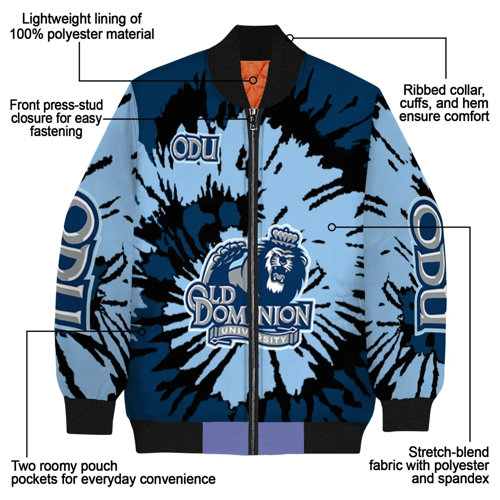 custom old dominion monarchs burst splatter blue bomber jacket new arrival custom old dominion monarchs burst splatter blue bomber jacket new arrival