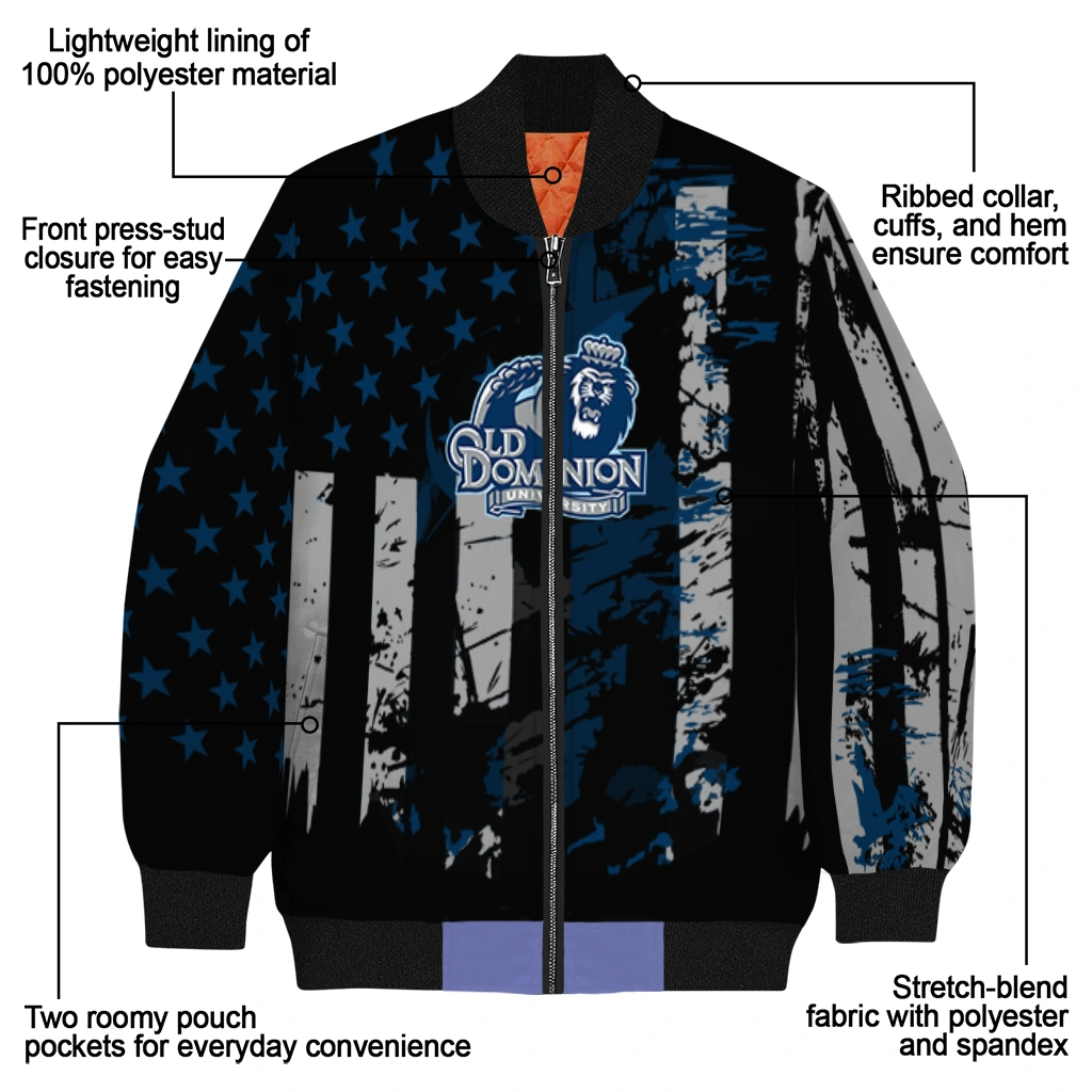 custom old dominion monarchs star stripes blue black bomber jacket new arrival custom old dominion monarchs star stripes blue black bomber jacket new arrival