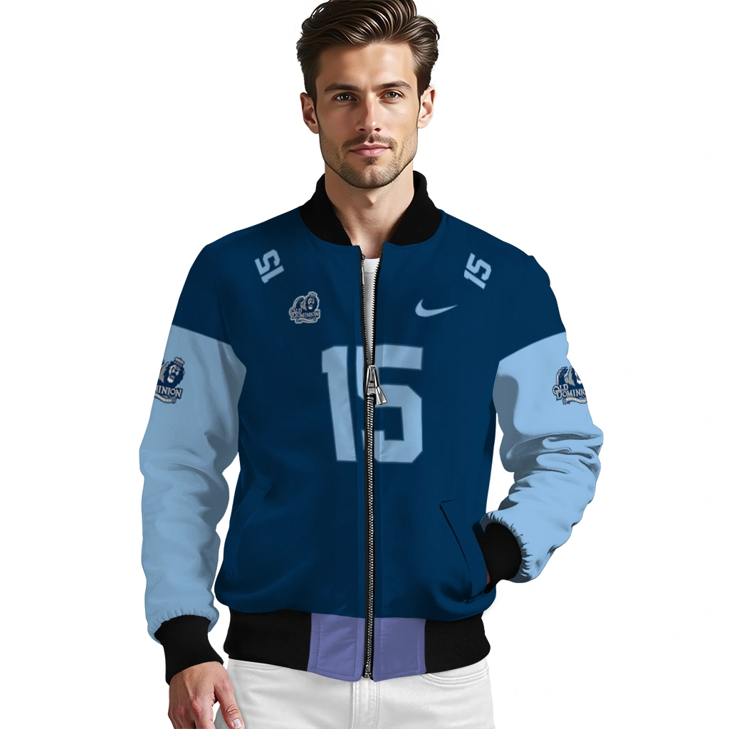 custom old dominion monarchs team patch blue bomber jacket high quality custom old dominion monarchs team patch blue bomber jacket high quality