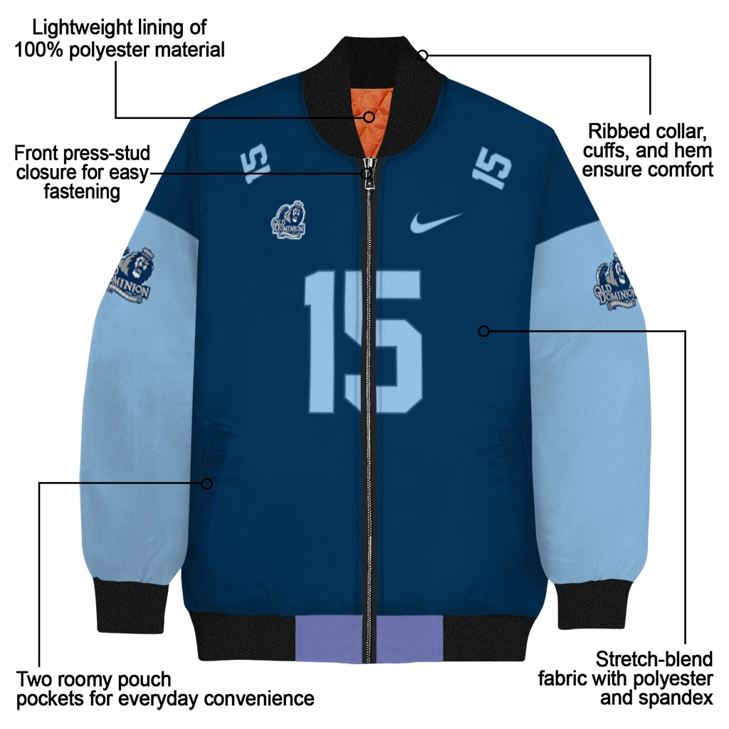 custom old dominion monarchs team patch blue bomber jacket new arrival custom old dominion monarchs team patch blue bomber jacket new arrival