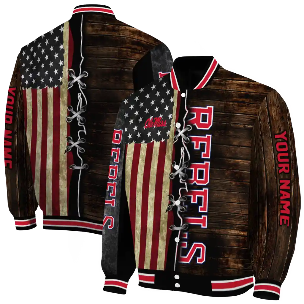 custom ole miss rebels flag wood brown varsity jacket fashion forward custom ole miss rebels flag wood brown varsity jacket fashion forward