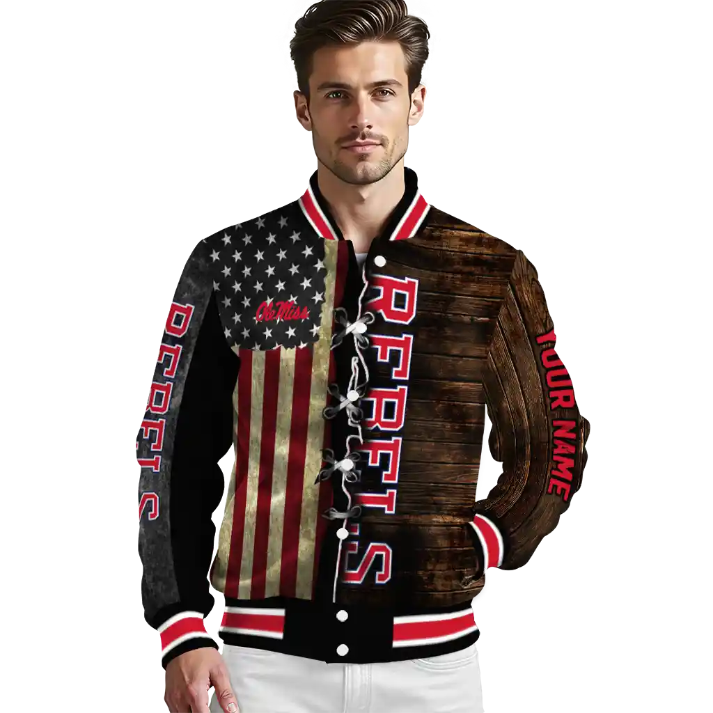 custom ole miss rebels flag wood brown varsity jacket high quality custom ole miss rebels flag wood brown varsity jacket high quality