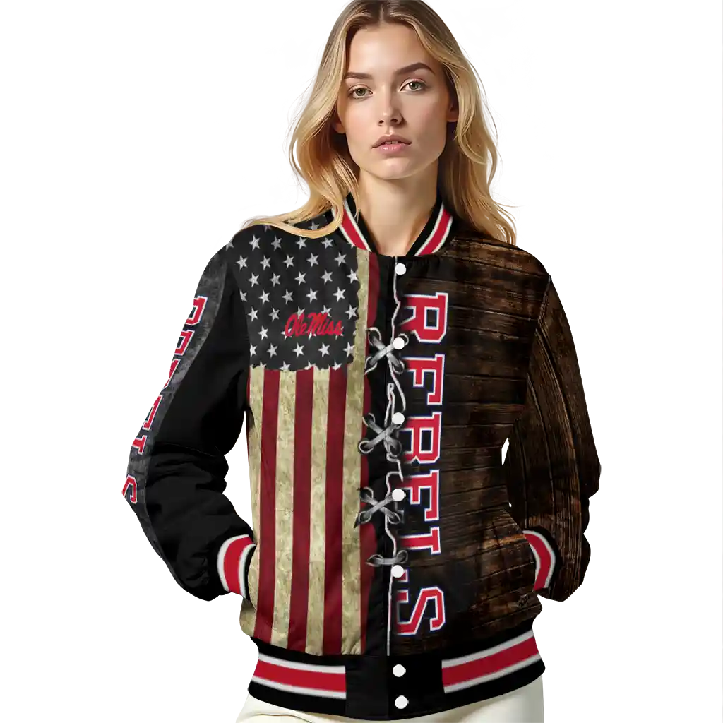 custom ole miss rebels flag wood brown varsity jacket latest model custom ole miss rebels flag wood brown varsity jacket latest model