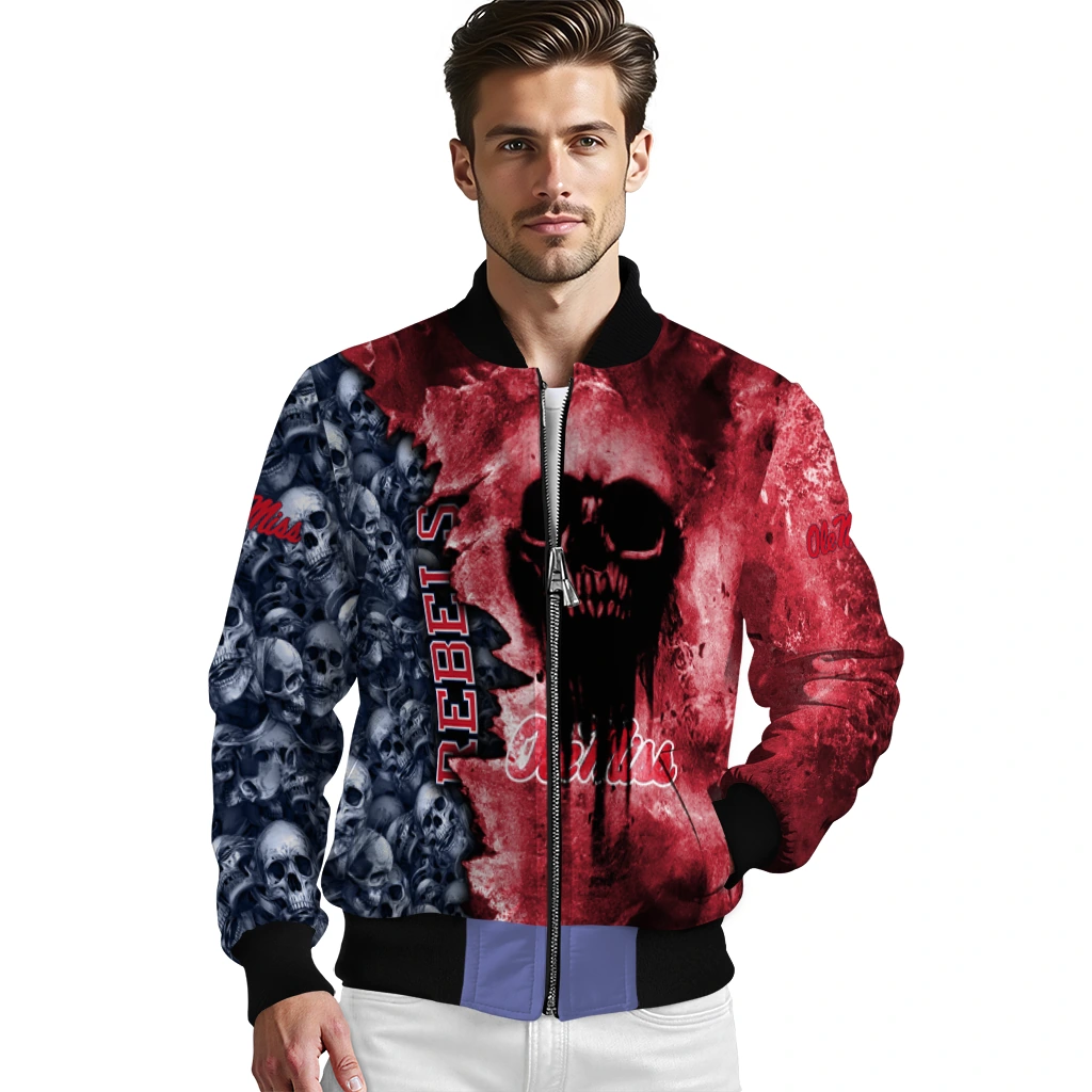 custom ole miss rebels skull cluster red bomber jacket high quality custom ole miss rebels skull cluster red bomber jacket high quality