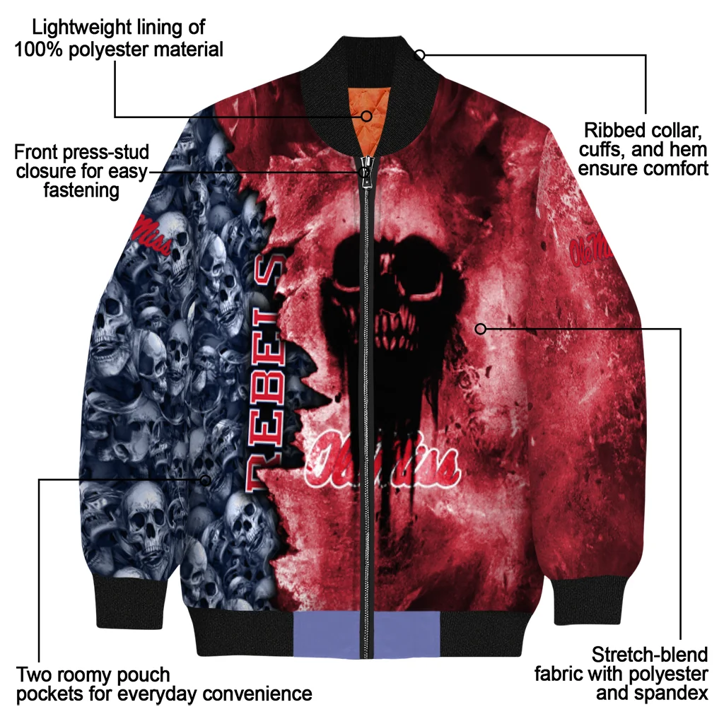 custom ole miss rebels skull cluster red bomber jacket new arrival custom ole miss rebels skull cluster red bomber jacket new arrival