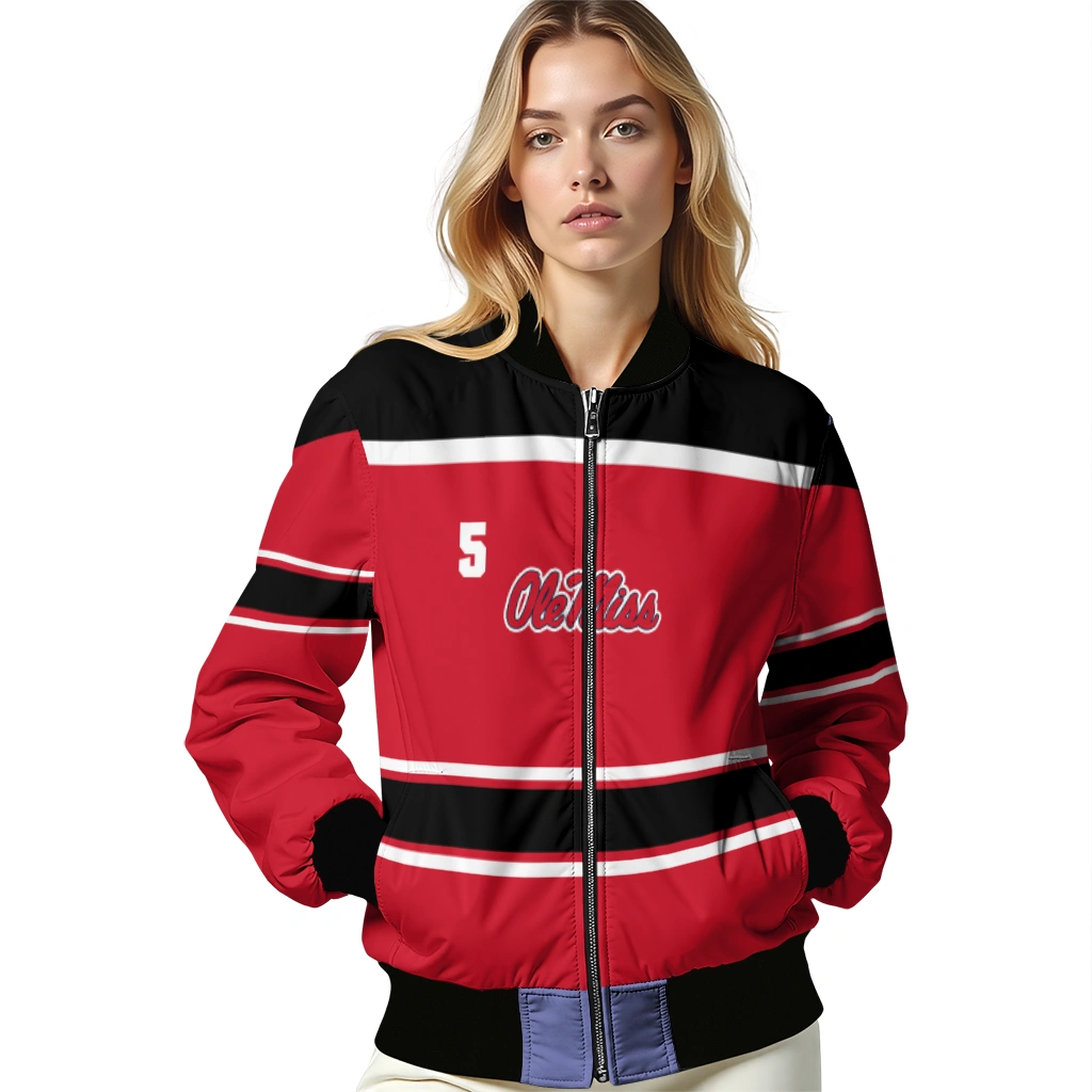 custom ole miss rebels stripe statement red black bomber jacket latest model custom ole miss rebels stripe statement red black bomber jacket latest model