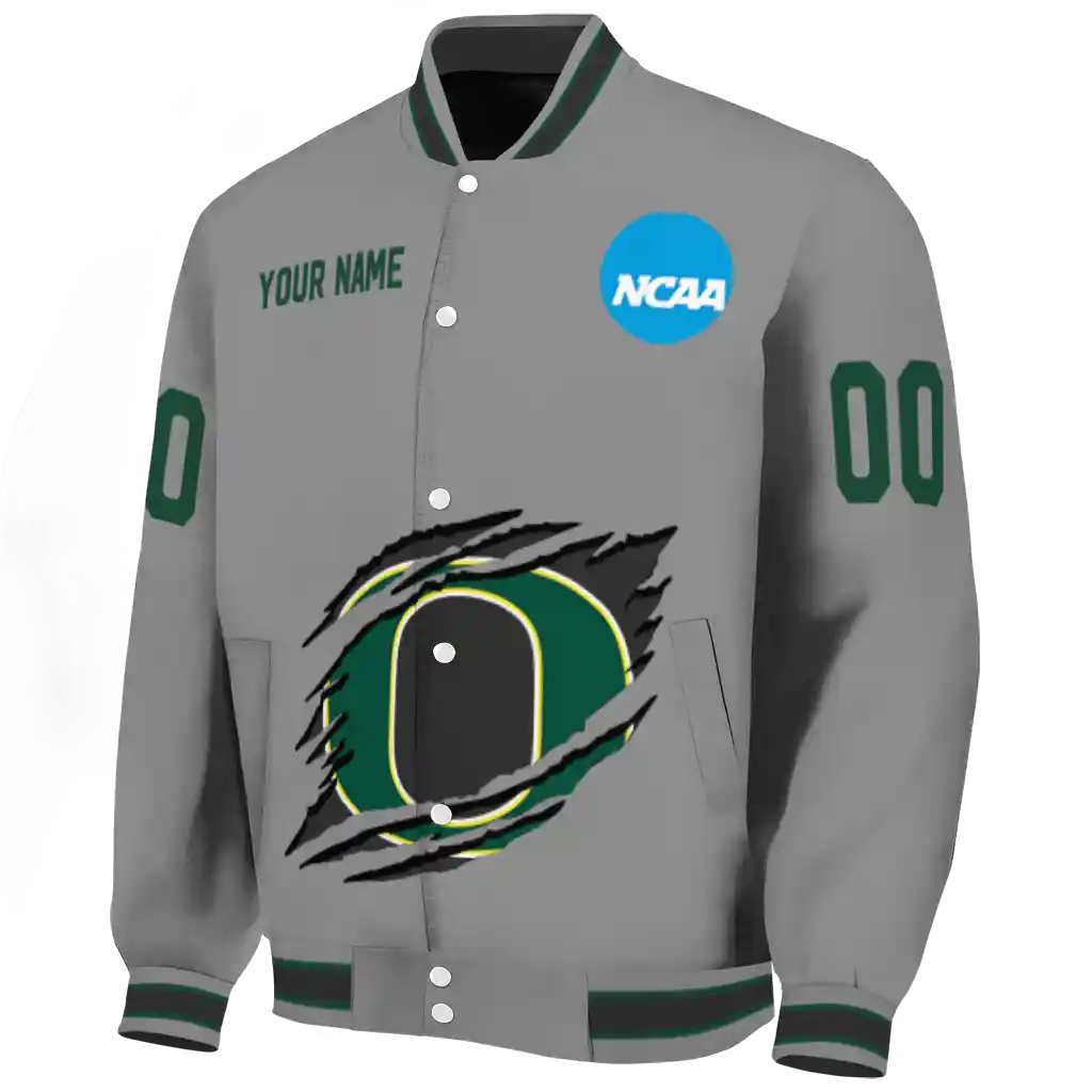 custom oregon ducks feral slash grey varsity jacket best selling custom oregon ducks feral slash grey varsity jacket best selling