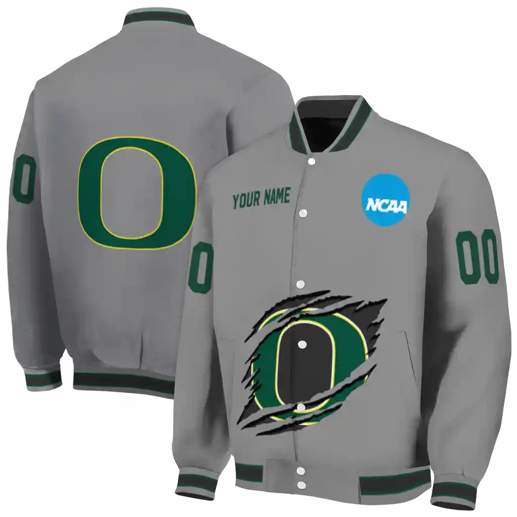 custom oregon ducks feral slash grey varsity jacket fashion forward custom oregon ducks feral slash grey varsity jacket fashion forward