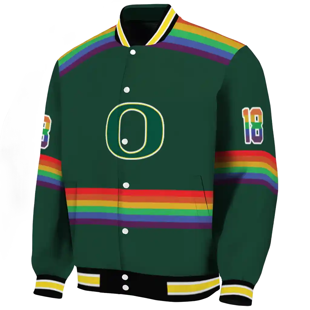 custom oregon ducks rainbow jersey number green varsity jacket best selling custom oregon ducks rainbow jersey number green varsity jacket best selling