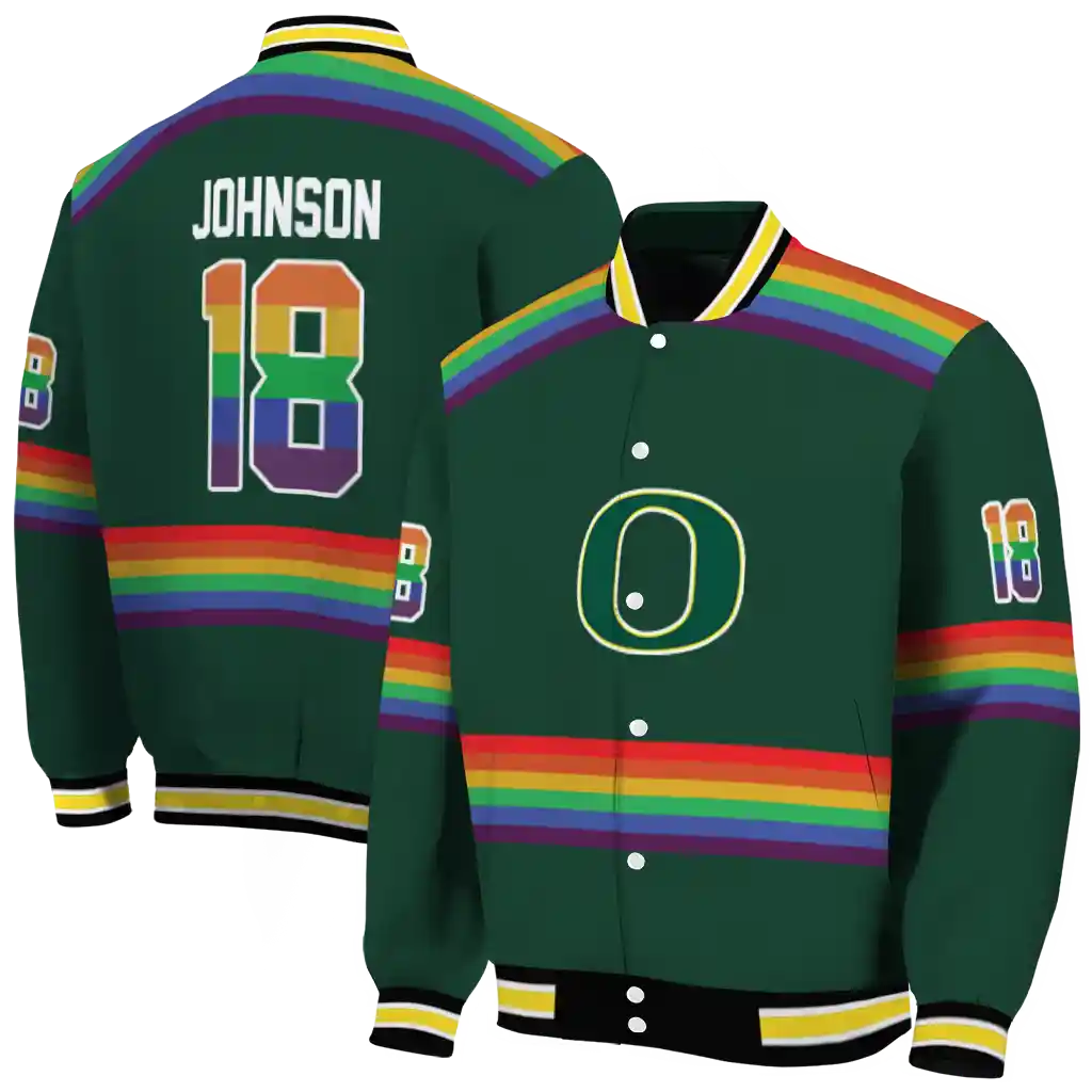custom oregon ducks rainbow jersey number green varsity jacket fashion forward custom oregon ducks rainbow jersey number green varsity jacket fashion forward