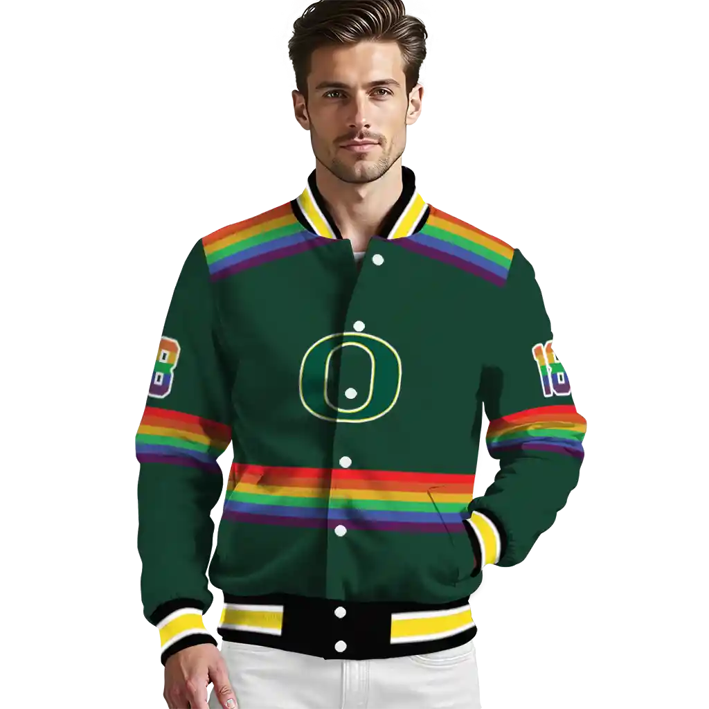 custom oregon ducks rainbow jersey number green varsity jacket high quality custom oregon ducks rainbow jersey number green varsity jacket high quality