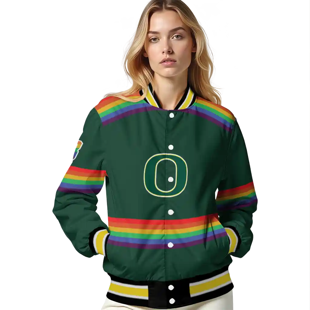 custom oregon ducks rainbow jersey number green varsity jacket latest model custom oregon ducks rainbow jersey number green varsity jacket latest model