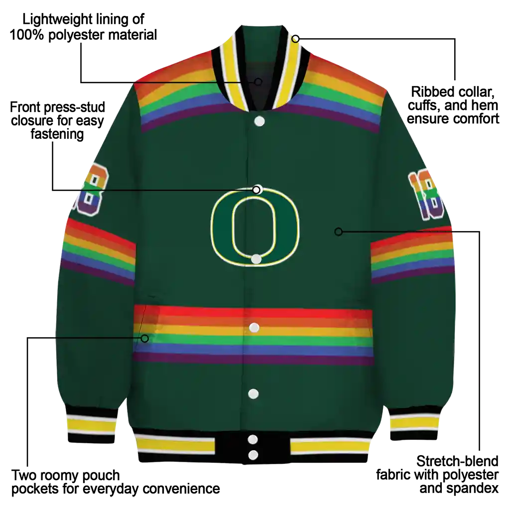 custom oregon ducks rainbow jersey number green varsity jacket new arrival custom oregon ducks rainbow jersey number green varsity jacket new arrival